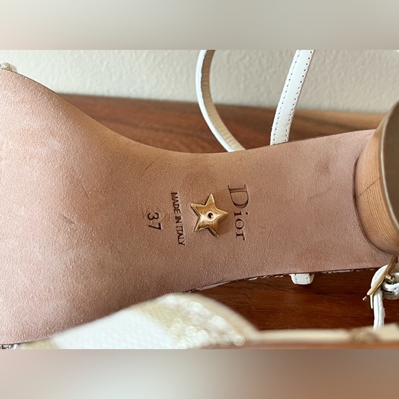 Dior Dway Heeled Sandal White and Gold-Tone Gradient Butterflies Sz 37/us7 - Picture 14 of 14